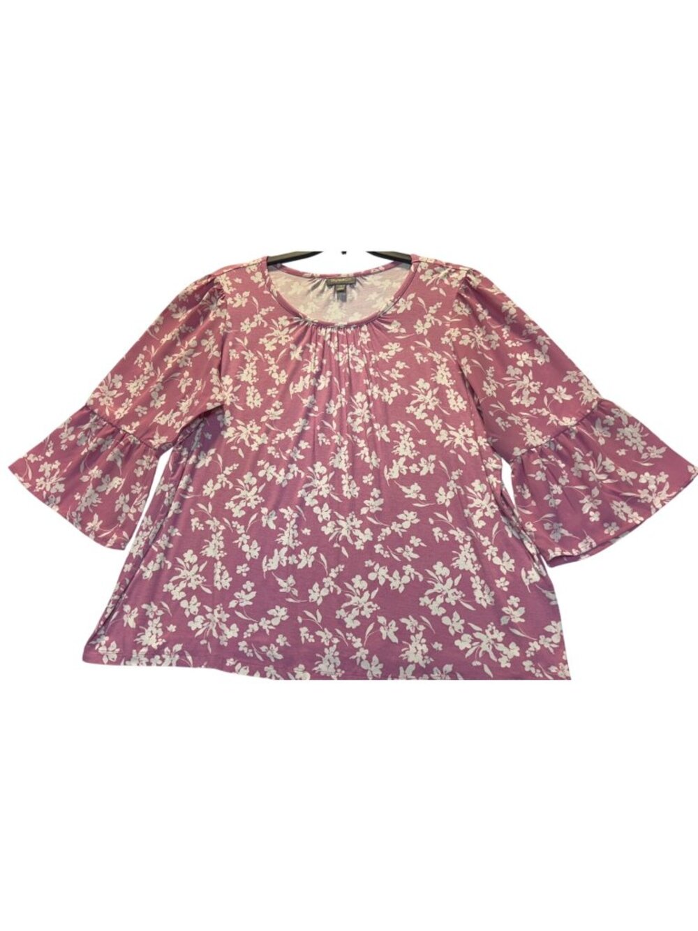 Style & Co Womens 1X Pink Floral Bell Sleeve Top